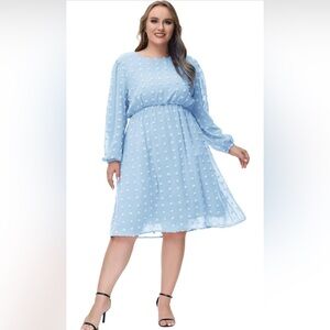 Elegant Light Blue Long Sleeve Dress